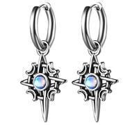JewelryWe Unisex Star Moon Earrings: Men Women Stainless Steel Cross Dangle Hoop Earrings Vintage Hip Hop Jewelry Gift
