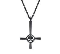 JewelryWe Upside Down Cross Necklace: Men's Leviathan Inverted Cross Pendant Gothic Stainless Steel Inverted Cross Demon Satan Necklace - Church of Satan Jewelry Amulet Jewelry Gift