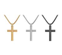 JewelryWe Urn Necklace for Ashes: Mens 3PCS Cross Necklaces Openable Ash Holder Perfume Container Stainless Steel Memorial Pendant