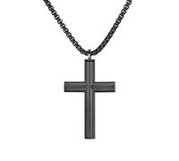 JewelryWe Urn Necklace for Ashes: Mens Black Cross Necklaces Openable Ash Holder Perfume Container Stainless Steel Memorial Pendant