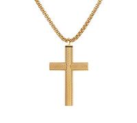 JewelryWe Urn Necklace for Ashes: Mens Gold Cross Necklaces Openable Ash Holder Perfume Container Stainless Steel Memorial Pendant