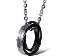 JewelryWe Vanetines Gift Stainless Steel I Will Always be with You Black Tone Double Rings Pendant Necklaces for Men Chain Included