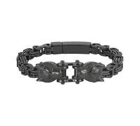 JewelryWe Viking Bracelet for Men - Stainless Steel Wolf Head Cuff with Byzantine Chain, Adjustable Nordic Bangle Punk Gothic Norse Pagan Jewelry, Black