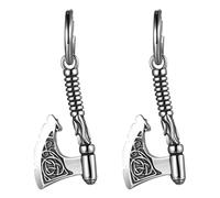 JewelryWe Viking Earrings Men's Axe Stainless Steel Hoops Stud Earrings Mjölnir Pendants with Vintage Celtic Knot Wolf Amulet Viking Axe Pendant Hanging Earrings for Men Boyfriend Silver, klein