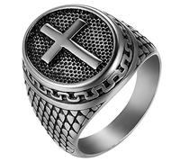JewelryWe Vintage Cross Rings Stainless Steel Christian Cross Religious Rings for Men,Silver(US Size 13)