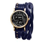 JewelryWe Vintage Leather Wrap Watch - Round Analog Quartz Large Mathematical Dial Bracelet Watches Punk Gothic Casual Wristwatch for Women