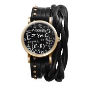 JewelryWe Vintage Leather Wrap Watch - Round Analog Quartz Large Mathematical Dial Bracelet Watches Punk Gothic Casual Wristwatch for Women