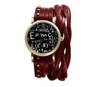 JewelryWe Vintage Leather Wrap Watch - Round Analog Quartz Large Mathematical Dial Bracelet Watches Punk Gothic Casual Wristwatch for Women