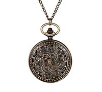 JewelryWe Vintage Pocket Watch Retro Bronze Flower Pendant Watch Analog Quartz Necklace Watch with Chain, for Mother’s Day