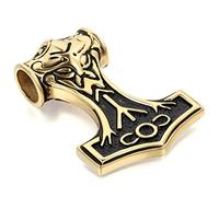 JewelryWe Vintage Stainless Steel Thors Hammer Triquetra Celtic Knot Amulet Men's Pendant Necklace, Gold Black (with Gift Bag)
