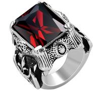 JewelryWe Vintage Style Stainless Steel Wedding Band Dragon Claw Biker Men's Engagement Ring, Black Silver Red Color - Size X