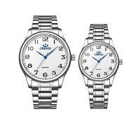 JewelryWe Watches Men Women Analogue Quartz Wrist Watch 30 m Waterproof Stainless Steel Bracelet Business Casual Watch with Luminous Hands and Watch Tool Various Models, 1-white-pair watches, 1-Paar