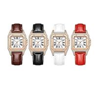 JewelryWe Watches Women's Leather Rectangular Elegant Glitter Rhinestone Analogue Quartz Wrist Watch Women Casual Watch with Rectangular Roman Numerals Dial and Leather Strap, 2-4 pieces