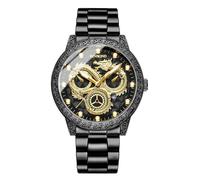JewelryWe Waterproof Round Men's Watch: Analog Quartz Watch Luminous Pointer Scale Calendar Display Stainless Steel Strap Dragon Embossed Dial - for Business Leisure Gift, Black/White