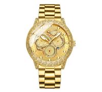 JewelryWe Waterproof Round Men's Watch: Analog Quartz Watch Luminous Pointer Scale Calendar Display Stainless Steel Strap Dragon Embossed Dial - for Business Leisure Gift, gold