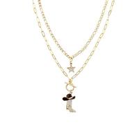 JewelryWe Western Cowgirl Necklace Set: 2-Piece Layered Star & Cowboy Boot Pendant Set Gold Tone Stainless Steel Stackable Western Jewelry for Women