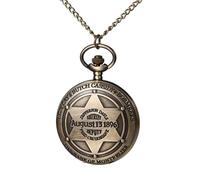 JewelryWe Western Pioneer Pocket Watch: Men Women Analog Quartz Vintage Arabic Numeral Dial 1896 Sheriff Badge Design Unisex Pendant Watches