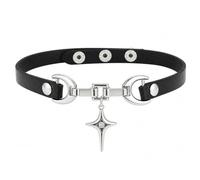 JewelryWe Women Black Star Goth Collar Choker Adjustable Punk Necklace | Faux Leather, Crystal Celestial Detail, Dark Y2K Styling, Parties, Concerts, Festivals, Cosplay, Gift Ready