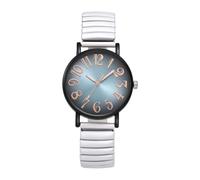 JewelryWe Women Easy Read Quartz Analogue Large Face Steel Elastic Watch | Ladies, Numerals, Pull On Comfort, Errands, Visits, Mothers Gift, Movement, Arabic, Elastic Band, Easy Read