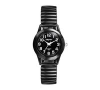 JewelryWe Women Elastic Band Watch: Analog Quartz All Black Stretchable Strap Watch Easy Reader Wrist Watch for Mother's Day
