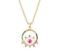 JewelryWe Women Evil Eye Necklace Round Pendant Pink
