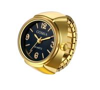 JewelryWe Women Finger Ring Watch: Retro Gold Stretchy Elastic Band Men Ladies Round Black Dial Quartz Analogue Lightweight Novelty Watches