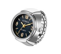 JewelryWe Women Finger Ring Watch: Retro Silver Stretchy Elastic Band Men Ladies Round Black Dial Quartz Analogue Lightweight Novelty Watches