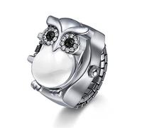 JewelryWe Women Men Finger Watch Stylish Owl Flip-Open Cover Quartz Analog Ring Watches, Adjustable Size