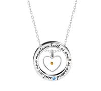 JewelryWe Women Mustard Seed Necklace - Faith as Small as A Mustard Seed Can Move Mountains Engraved Stainless Steel Pendant Blue Zircon Inspirational Faith Baptism Gift