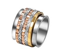 JewelryWe Women Spinner Anxiety Ring: Stainless Steel Tri-Color Rotating Fidget Band Stress Relief Thumb Rings Size 7-12