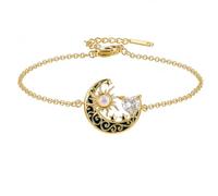 JewelryWe Women Sun Moon Bracelet Black Enamel Opal Charm