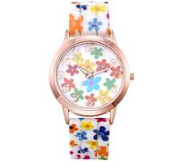 JewelryWe Women Watches, Silicone Band Wristwatch Round Analog Quartz Watch Floral Casual Dress Watch for Ladies Girls, Xmas