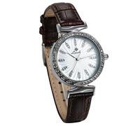 JewelryWe Women Wrist Watch Rhinestone Studded Bling Dial Leather Strap Quartz Watch