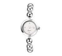 JewelryWe Women's Beaded Bracelet Watch: Adjustable Stainless Steel Bead Band with Rhinestone Dial Watches Elegant Small Analog Quartz Wristwatch for Business Casual