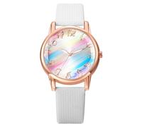 JewelryWe Womens Bohemia Leather Watch: Analog Quartz Bling Rainbow Round Dial Wrist Watch School Office Party