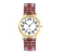 JewelryWe Women's Bohemian Elastic Watch - Analog Quartz Easy Read Large Arabic Numbers Dial Adjustable Stretchy Expansion Band Wristwatch for Casual and Office Wear