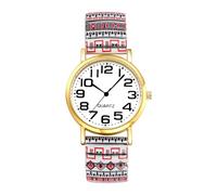 JewelryWe Women's Bohemian Elastic Watch - Analog Quartz Easy Read Large Arabic Numbers Dial Adjustable Stretchy Expansion Band Wristwatch for Casual and Office Wear
