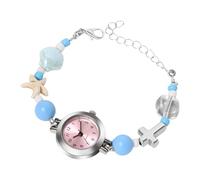 JewelryWe Women's Boho Bracelet Watch - Shell Starfish Cross Beaded Band Wristwatch, Preppy Ocean Style Bohemia Beach Chain Watch for Summer Vacation
