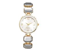 JewelryWe Women's Crystal Accented Watch - Analog Quartz Easy Read Large Numbers Dial Imitation Gemstone Band Wristwatch for Parties and Events