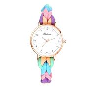 JewelryWe Women's Elastic Braided Watch: Ultra-Thin Lightweight Analog Quartz Bracelet Watches Colorful Weave Rope Stretch Band Wristwatch