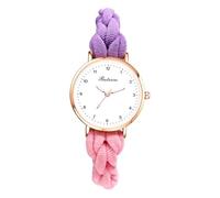 JewelryWe Women's Elastic Braided Watch: Ultra-Thin Lightweight Analog Quartz Bracelet Watches Purple and Pink Weave Rope Stretch Band Wristwatch