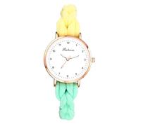 JewelryWe Women's Elastic Braided Watch: Ultra-Thin Lightweight Analog Quartz Bracelet Watches Yellow and Green Weave Rope Stretch Band Wristwatch