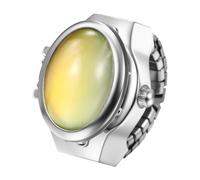 JewelryWe Women's Elastic Ring Watch: Openable Case Silver Stretch Band Cat Eye Decorative Analog Quartz Finger Watches