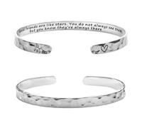 JewelryWe Women's Friendship Cuff Bracelet: Stainless Steel Hammered Open Bangle Engraved Inspirational Quote Good Friends Are Like Stars Adjustable Wide Chunky Wristband for Sister Best Friend
