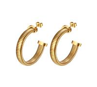 JewelryWe Women's Gold Hoop Earrings: Ladies Twisted 14K Gold Plated Stainless Steel Snake Bone C-Shaped Open Hoop Fashion Earrings