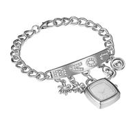 JewelryWe Womens Link Bracelet Watch: Cubic Zirconia Analog Quartz Square Watches - Casual Elegant Watches Gifts for Women Girlfriend Mother Wife