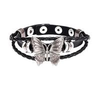 JewelryWe Women's Multi-Layer Leather Bracelet: Black Butterfly Bohemian Vintage Punk Gothic Wrap Cuff Bangle Adjustable Butterfly Bracelet