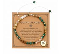 JewelryWe Womens Natural Stone Compass Bracelet Adjustable White Pull Cord | Stainless Steel Charm, Gold Tone Spacers, 16 to 26 cm Fit, Bohemian Outfits, Travel Days, Graduation Events, Leaving Presents