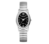 JewelryWe Women's Oval Elastic Watch: Easy Read Black and White Dial with Bar Arabic Numerals Hour Markers Watches Stainless Steel Expansion Strap Analog Quartz Wristwatch