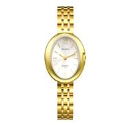 JewelryWe Women's Oval Gold Watch: Bar Arabic Numerals Scale Sunburst Dial Stainless Steel Strap Dainty Watches Analog Quartz Wristwatch